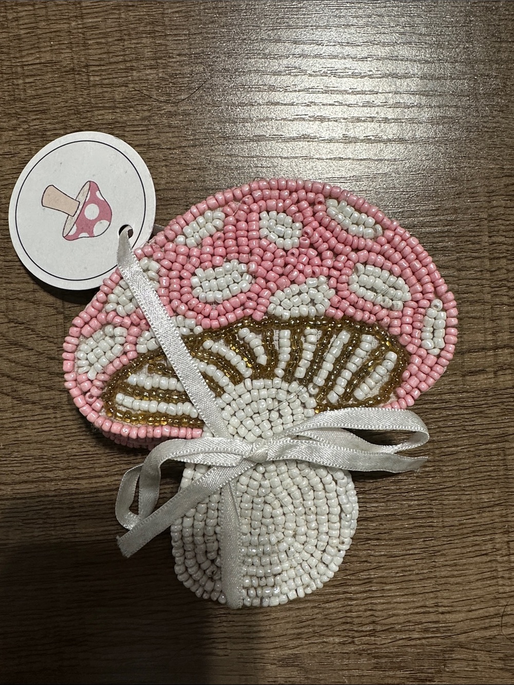 Beaded Mushroom Coaster - Pink & White